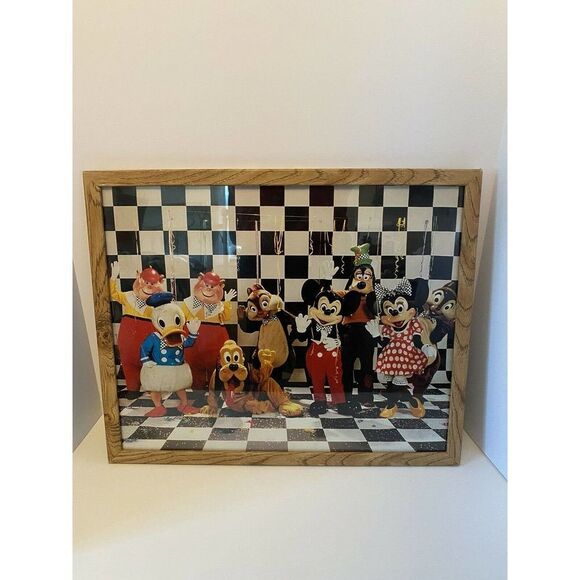 Disney World Mickey Mouse Goofy Vintage 70's 80’s Framed Photo 21x18.5” - Picture 1 of 5